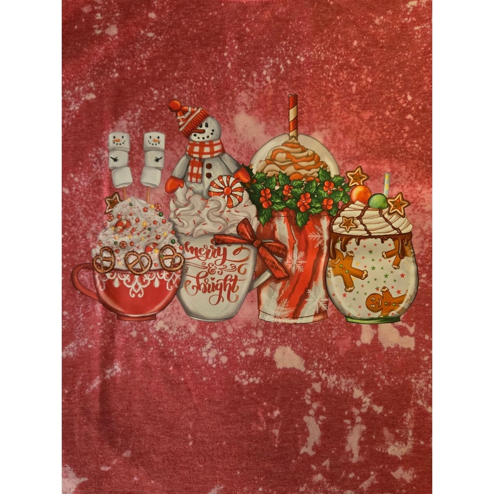 Christmas Cocoa Snowman Gingerbread‎ Gildan Softstyle Bleached Graphic T-Shirt L - Picture 5 of 9
